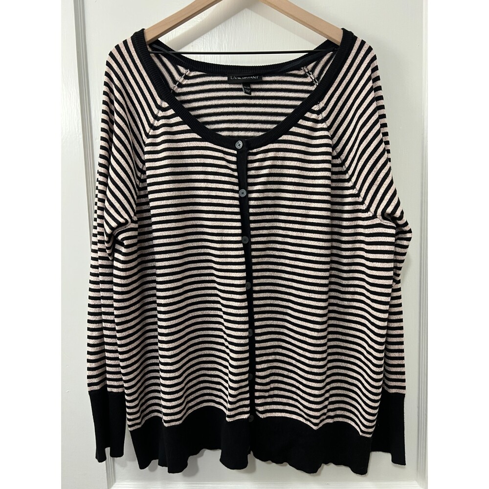 Lane Bryant Women's Black Gold Sparkle Striped Cardigan Sweater Size 26 / 28